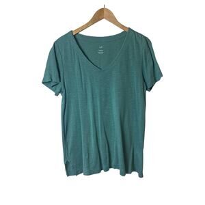 J. Jill Green 100% Pima Cotton Slub-Knit V-Neck Tee Women's Size Medium